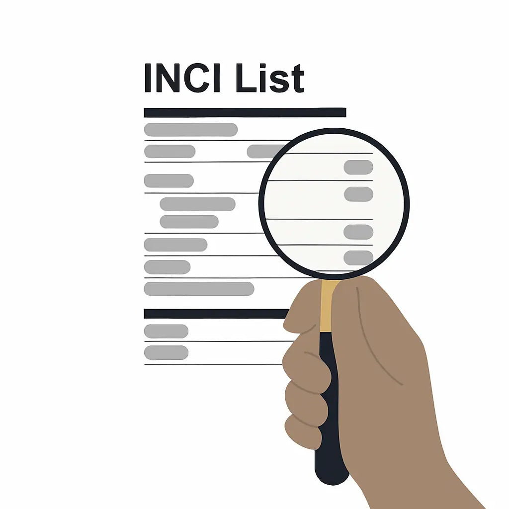 Person studying a INCI list for ingredient transparency